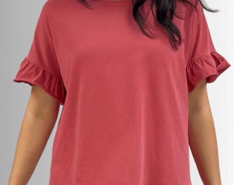 Oversized Tulip Sleeve Cotton Top: Mineral Washed, Made in USA