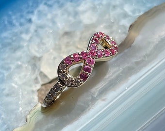 Breast Cancer Awareness Ring - Pink Ribbon Ring, Sapphires