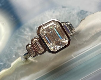 taylor ring – 2.5 carat emerald cut moissanite engagement ring, 5 stone ring, d color moissanite
