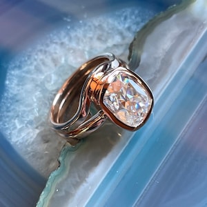 4 carat Old Mine Cut cushion moissanite wedding set, maddox ring, ZAYA moissanite