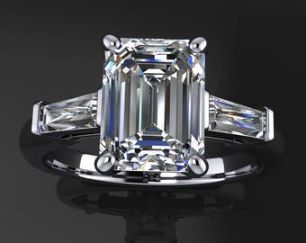 laurel ring – emerald cut moissanite engagement ring, baguette ring