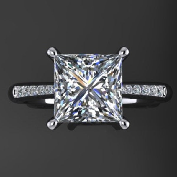 maddie ring  - 2 carat princess cut moissanite engagement ring, cathedral setting