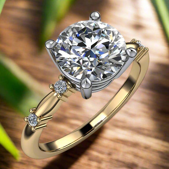 carat round moissanite engagement ring, d color moissanite, round  diamond ring, solid gold ring, NEO moissanite alina ring