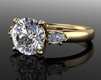 abigail ring - 2 carat round moissanite engagement ring, anniversary ring, 3 stone ring