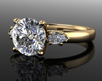 2 Carat Round Lab Diamond and Pear Engagement Ring - Abigail