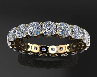 mercedes ring - 2.5 carat NEO moissanite eternity band, cushion cut anniversary band