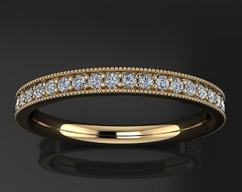 Vintage Style Diamond Wedding Band – Milgrain Stacking Ring - Juliet