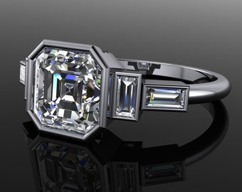 marlene ring - 2 carat asscher cut moissanite engagement ring, five stone ring