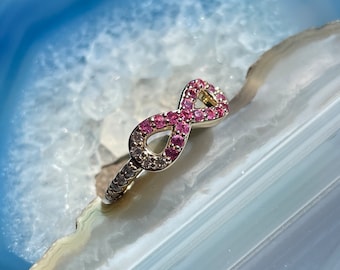 breast cancer awareness ring - pink ribbon ring, sapphires and diamonds