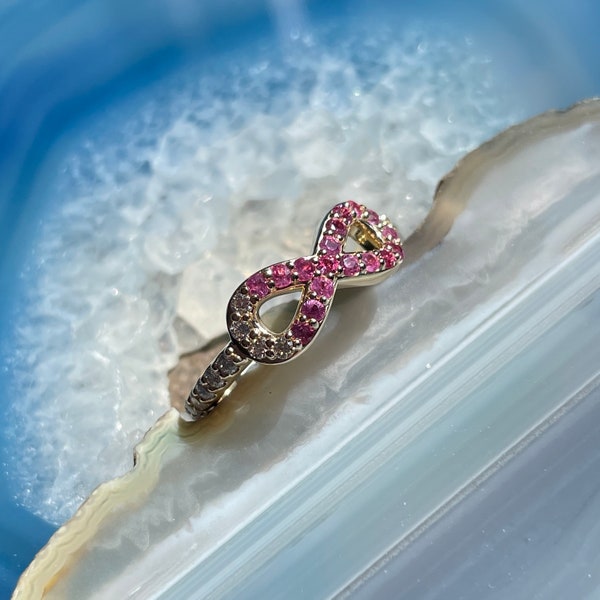 breast cancer awareness ring - pink ribbon ring, sapphires and diamonds