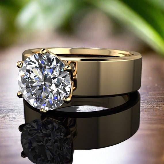 2 Carat Lab Grown Diamond Engagement Ring, Wide Cigar Band