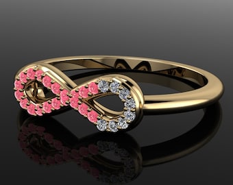 breast cancer awareness ring - pink ribbon ring, sapphires and diamonds