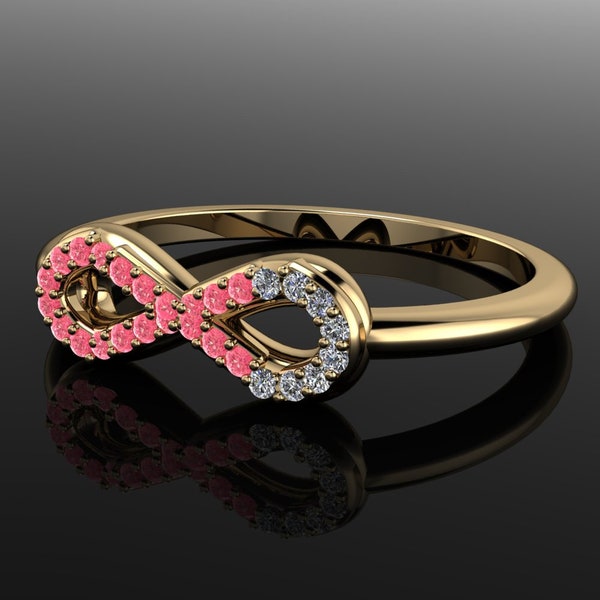 breast cancer awareness ring - pink ribbon ring, sapphires and diamonds