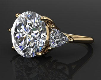 6 Carat Round Moissanite Engagement Ring – Trillion Accents - Amelie