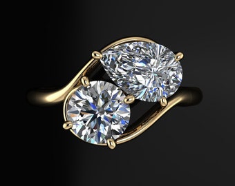 zoe ring - moissanite engagement ring, two stone ring, moi et toi ring, anniversary gift, push present