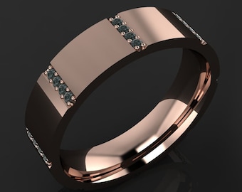 Rose Gold Men's Wedding Band, Black Diamond Axel Ring