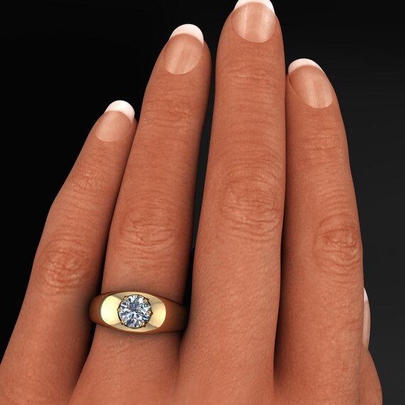1 Carat Lab Grown Diamond Pinky Ring – Flush Set Gold Right Hand
