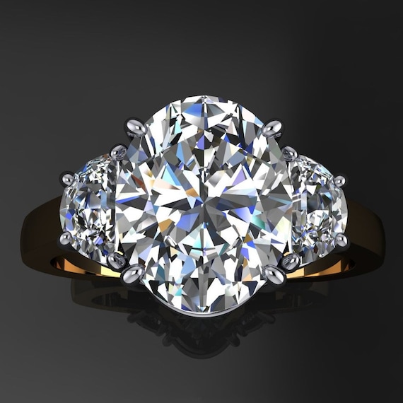 Ava Ring 3 Carat Oval Moissanite Engagement Ring Half Moon Side