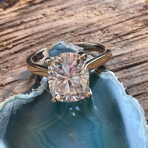 Talbot Ring 3.5 Carat Elongated Cushion Cut ZAYA Moissanite Engagement  Ring, Diamond Side Halo 