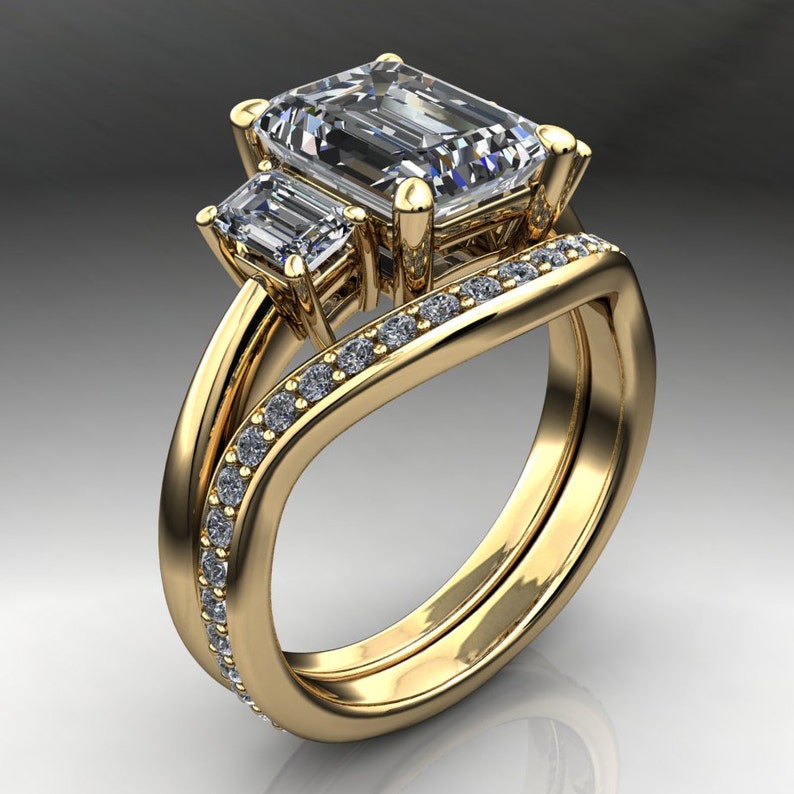 kennedy ring 2.5 carat emerald cut NEO moissanite engagement ring, emerald moissanite ring image 5