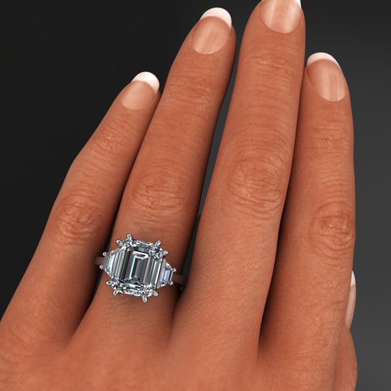 Bethany Ring 5 Carat Emerald Cut Moissanite Engagement Ring ZAYA