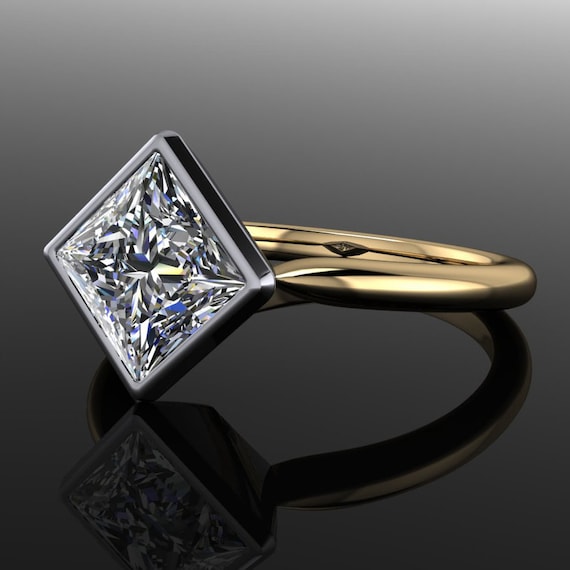 jules ring – carat princess cut moissanite engagement ring, square  bezel engagement ring