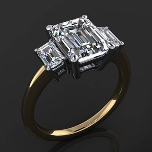 kennedy ring 2.5 carat emerald cut NEO moissanite engagement ring, emerald moissanite ring image 2