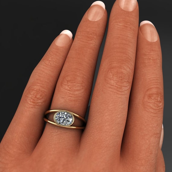 Selena Ring NEO Moissanite Oval Split Shank Ring Yellow Gold Ring
