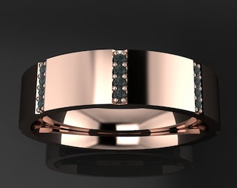 Black Moissanite Men's Wedding Band – 14k Solid Gold Ring - Axel