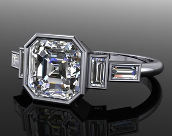 hepburn ring – 2 carat asscher cut moissanite engagement ring, art deco inspired ring, ZAYA moissanite