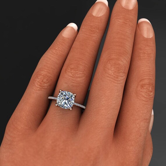 Charlize Ring 2 Carat Cushion Cut Neo Moissanite Engagement Etsy