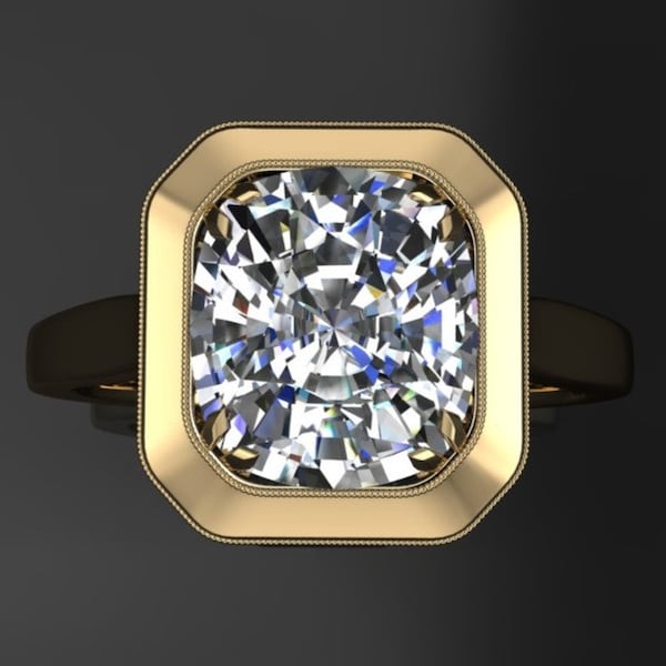 Antique Cushion Moissanite Engagement Ring - Bezel Set - Edith