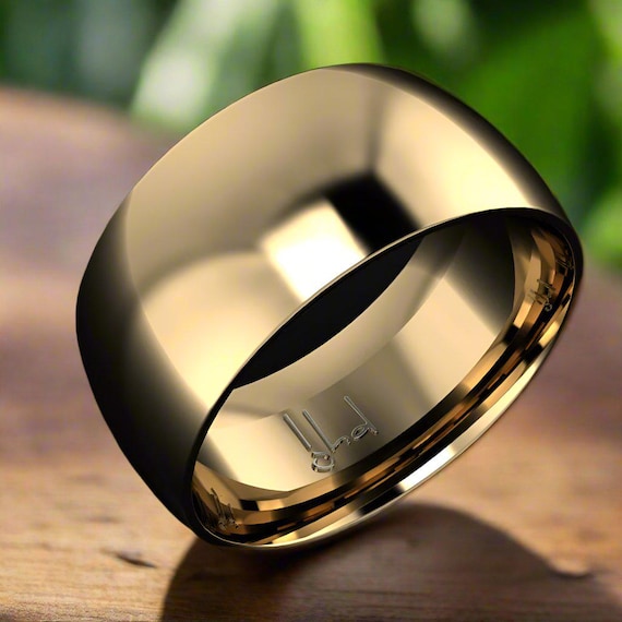 14K ゴールド メンズ 結婚指輪幅広プレーン バンド刻印可能なリング 