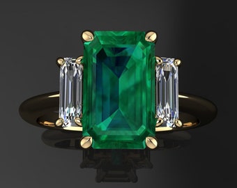 kennedy ring - 2 carat emerald cut moissanite engagement ring, green moissanite ring, ZAYA moissanite