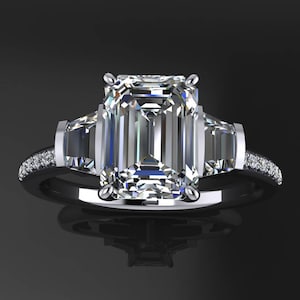 emma ring 1.75 carat emerald cut NEO moissanite engagement ring, 3 stone ring image 1