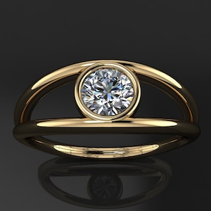 selena ring – NEO moissanite split shank ring, yellow gold ring