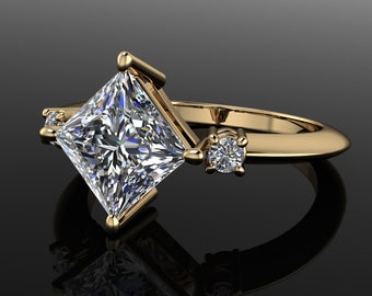 carlie ring - 1.5 carat lab grown diamond ring, 3 stone ring