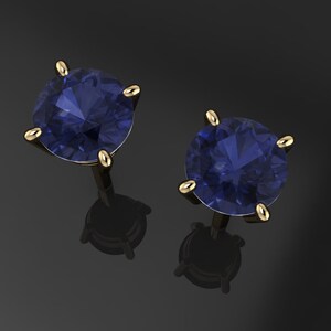 sapphire earrings, 14k gold stud earrings, dark blue sapphire earrings, round stud earrings, round sapphires