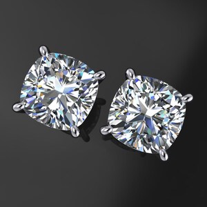 5 carat cushion moissanite earrings, gold stud earrings, NEO moissanite