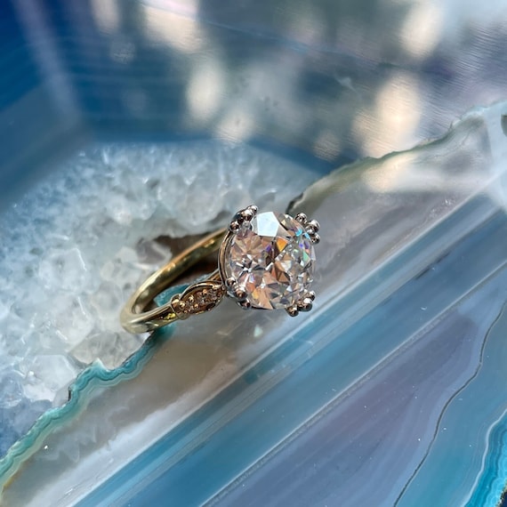 Ready to Ship 3 Carat Old European Cut Moissanite Engagement Ring