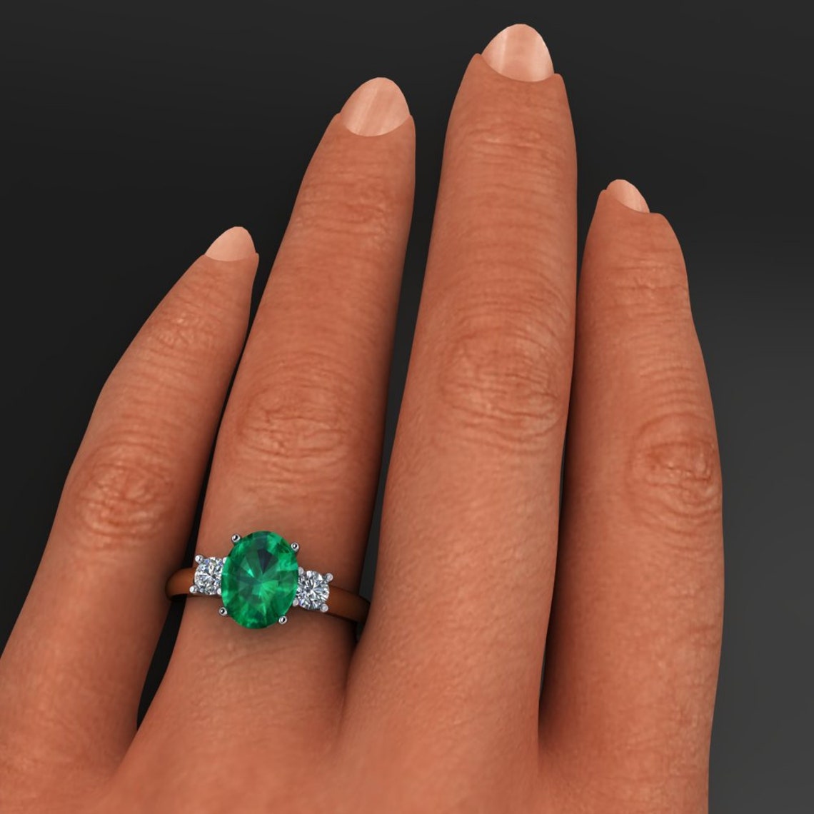 Addison ring 2 carat oval lab grown emerald engagement ring Etsy
