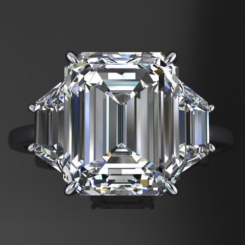 Demi Ring Three Stone Emerald Cut NEO Moissanite Engagement - Etsy