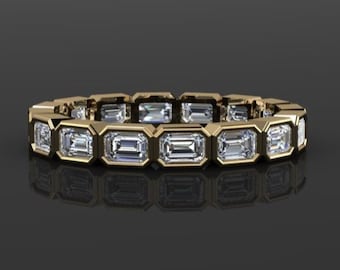 sloane ring - lab grown diamond emerald cut eternity band, bezel set wedding band