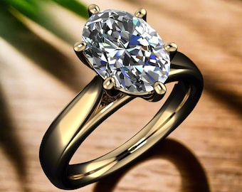 Anillo de compromiso ovalado con diamante cultivado en laboratorio – Hecho a mano en oro de 14k - Peyton