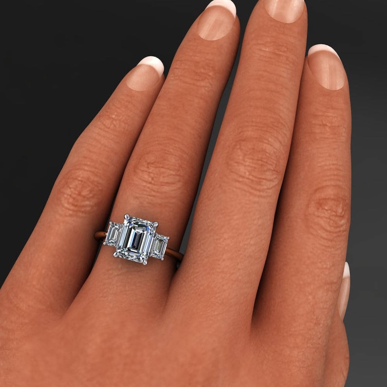 kennedy ring 2.5 carat emerald cut NEO moissanite engagement ring, emerald moissanite ring image 6