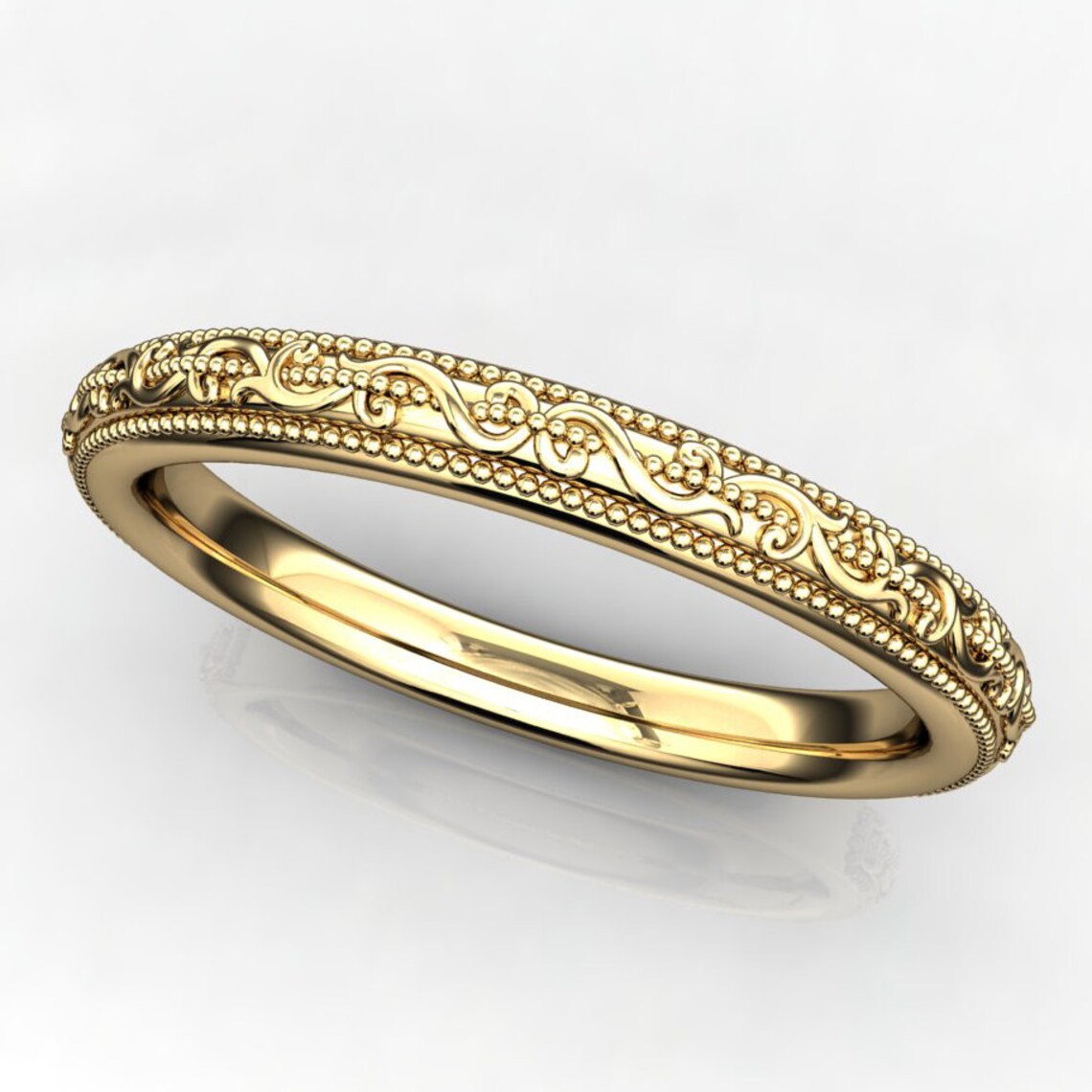 Perla Wedding Band Vintage Style Wedding Ring Etsy