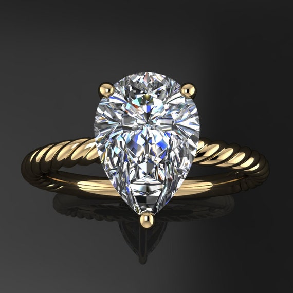 poppy ring - pear cut NEO moissanite engagement ring, 2 carat moissanite ring