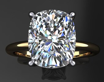 3 Carat Old Mine Cut Moissanite Engagement Ring – Diamond Halo, 14k Yellow Gold - Natalie
