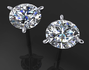 6 Carat Moissanite Stud Earrings, 14k Gold, Martini Setting