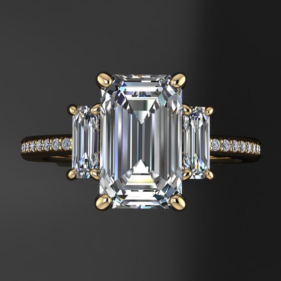 Small emerald shop cut diamond ring